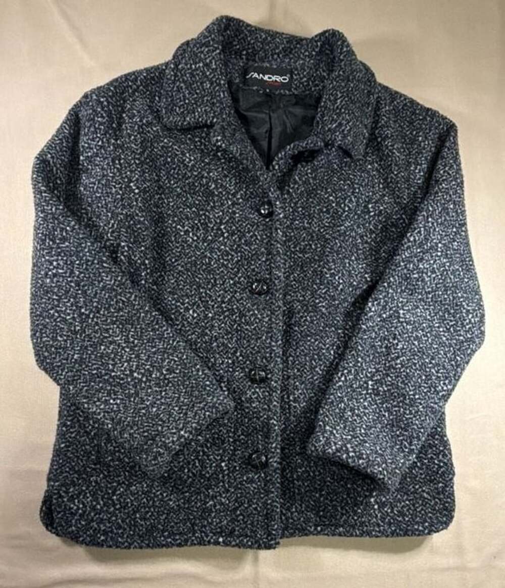 Sandro Sport Jacket Size S Black White Speckled Tweed